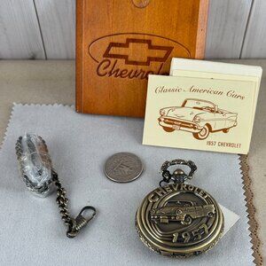 Vintage Relic Pocket Watch Chevrolet 1957 Chevy Collectable Pocket Watch W/Box